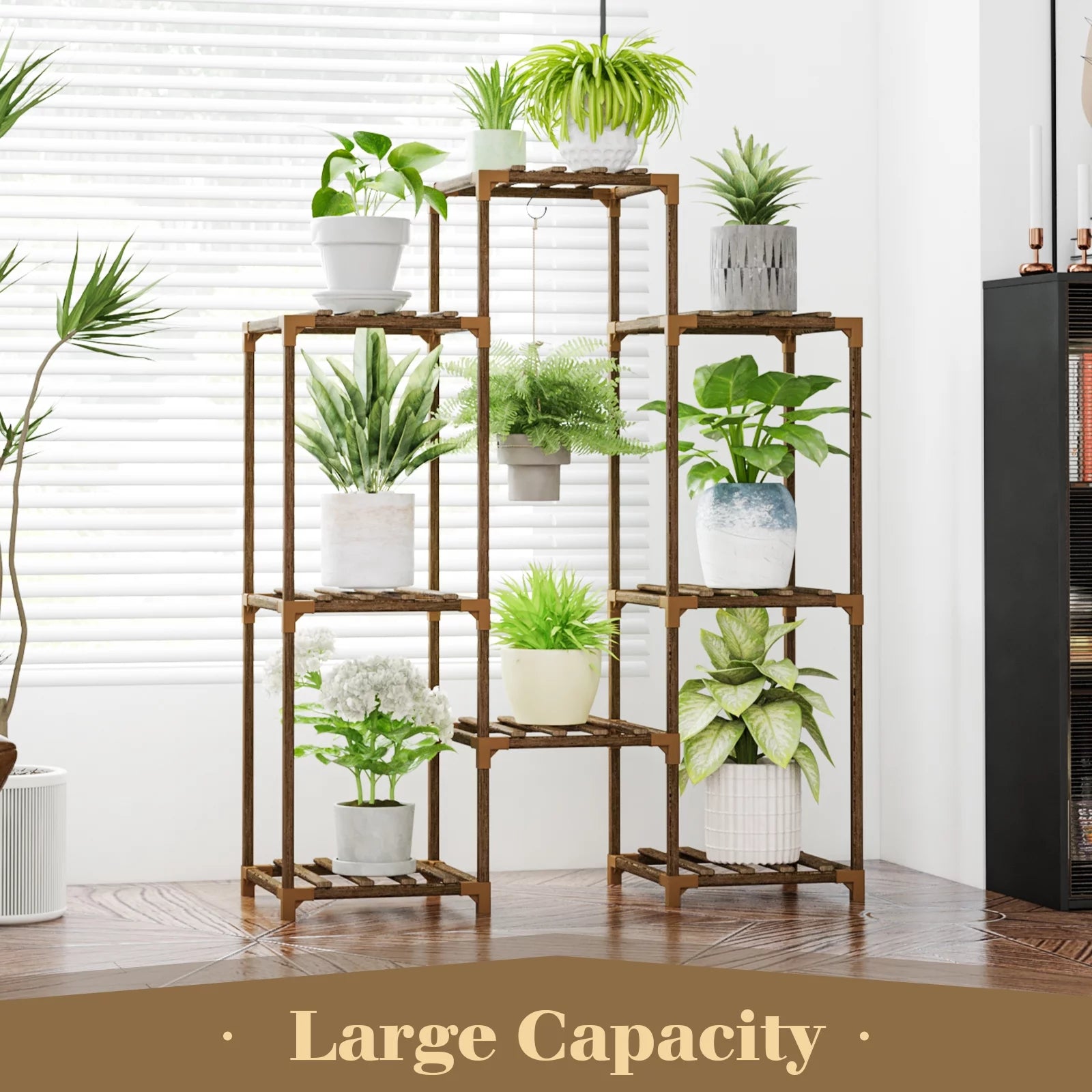 Outdoor and Indoor Wooden Plant Stand - Tiered Rack for Multiple Plants