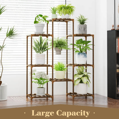 Outdoor and Indoor Wooden Plant Stand - Tiered Rack for Multiple Plants