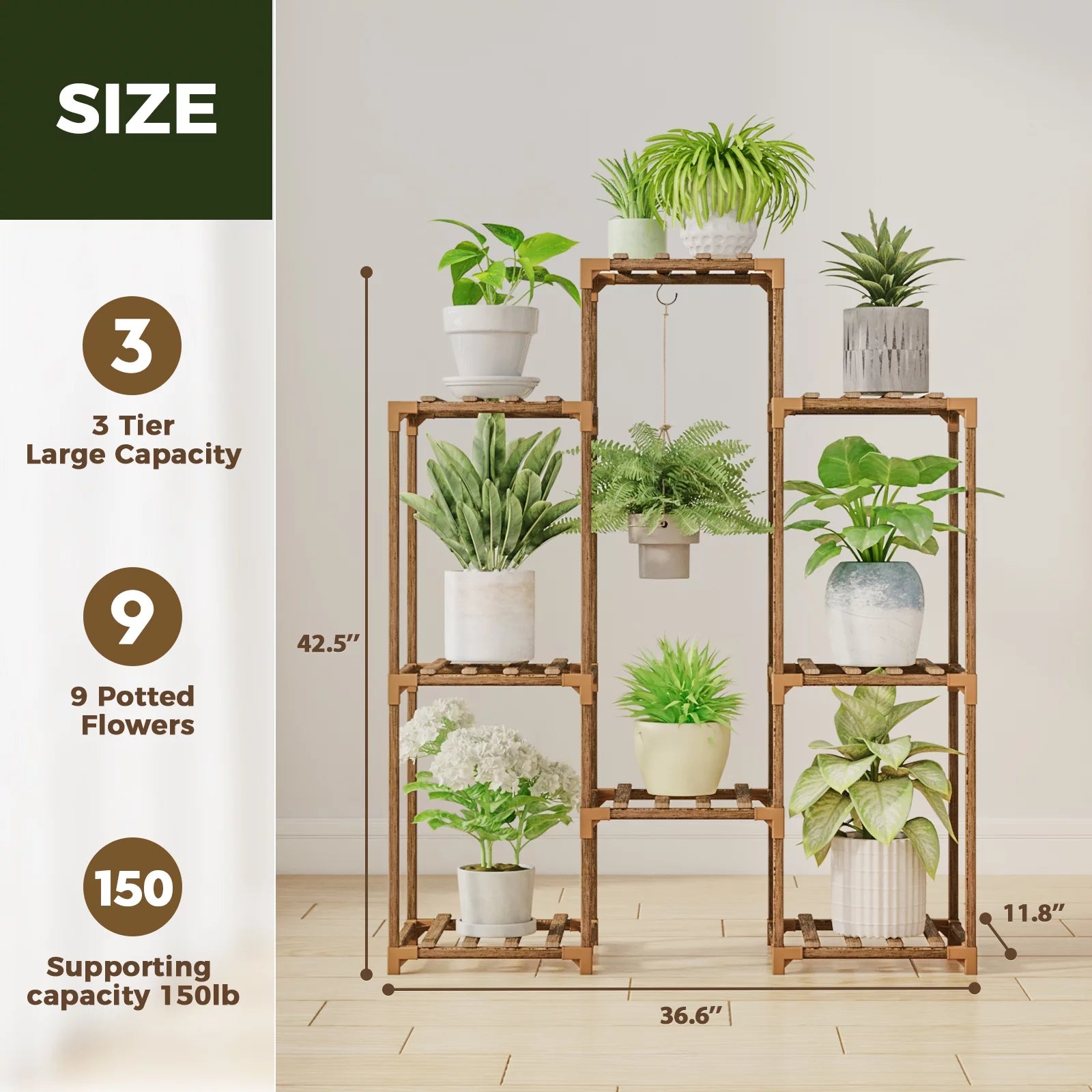Outdoor and Indoor Wooden Plant Stand - Tiered Rack for Multiple Plants