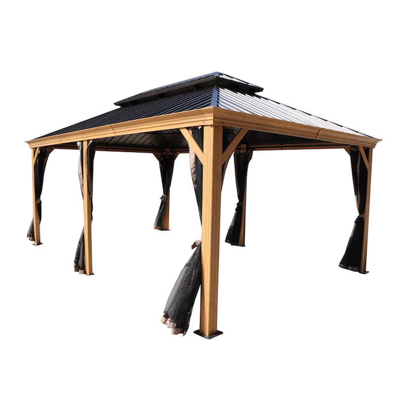 12-Ft X 16 Gazebo Brown Gazebo with Hardtop Roof (Screen Included)