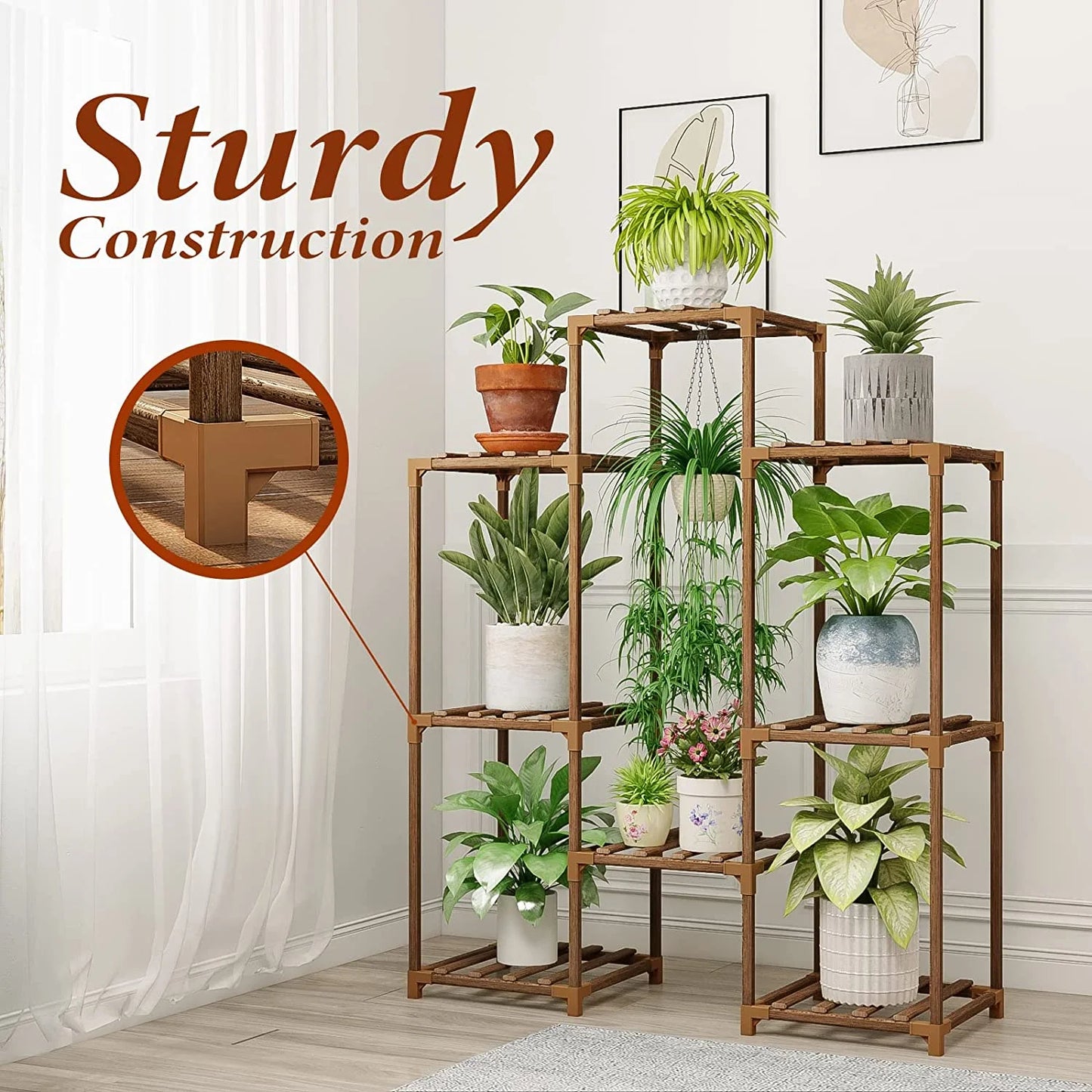 Outdoor and Indoor Wooden Plant Stand - Tiered Rack for Multiple Plants