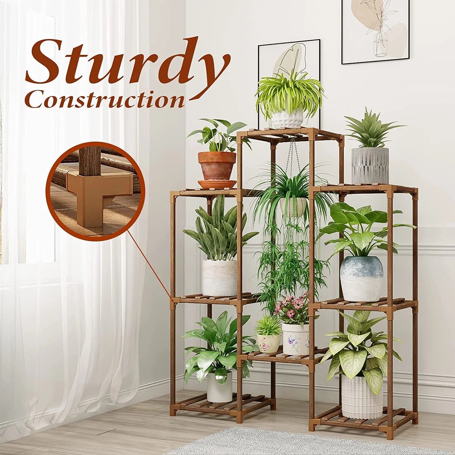 Outdoor and Indoor Wooden Plant Stand - Tiered Rack for Multiple Plants