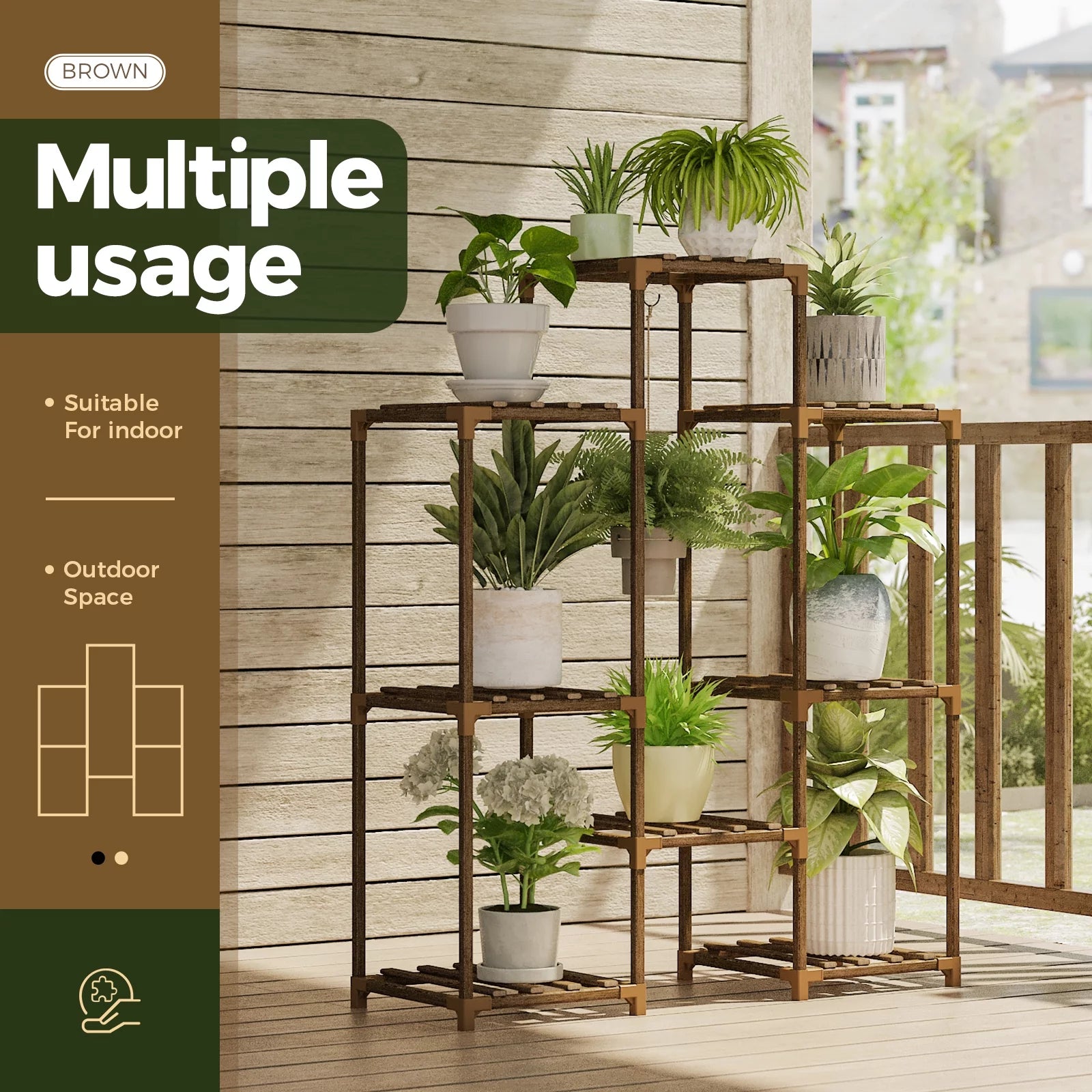 Outdoor and Indoor Wooden Plant Stand - Tiered Rack for Multiple Plants