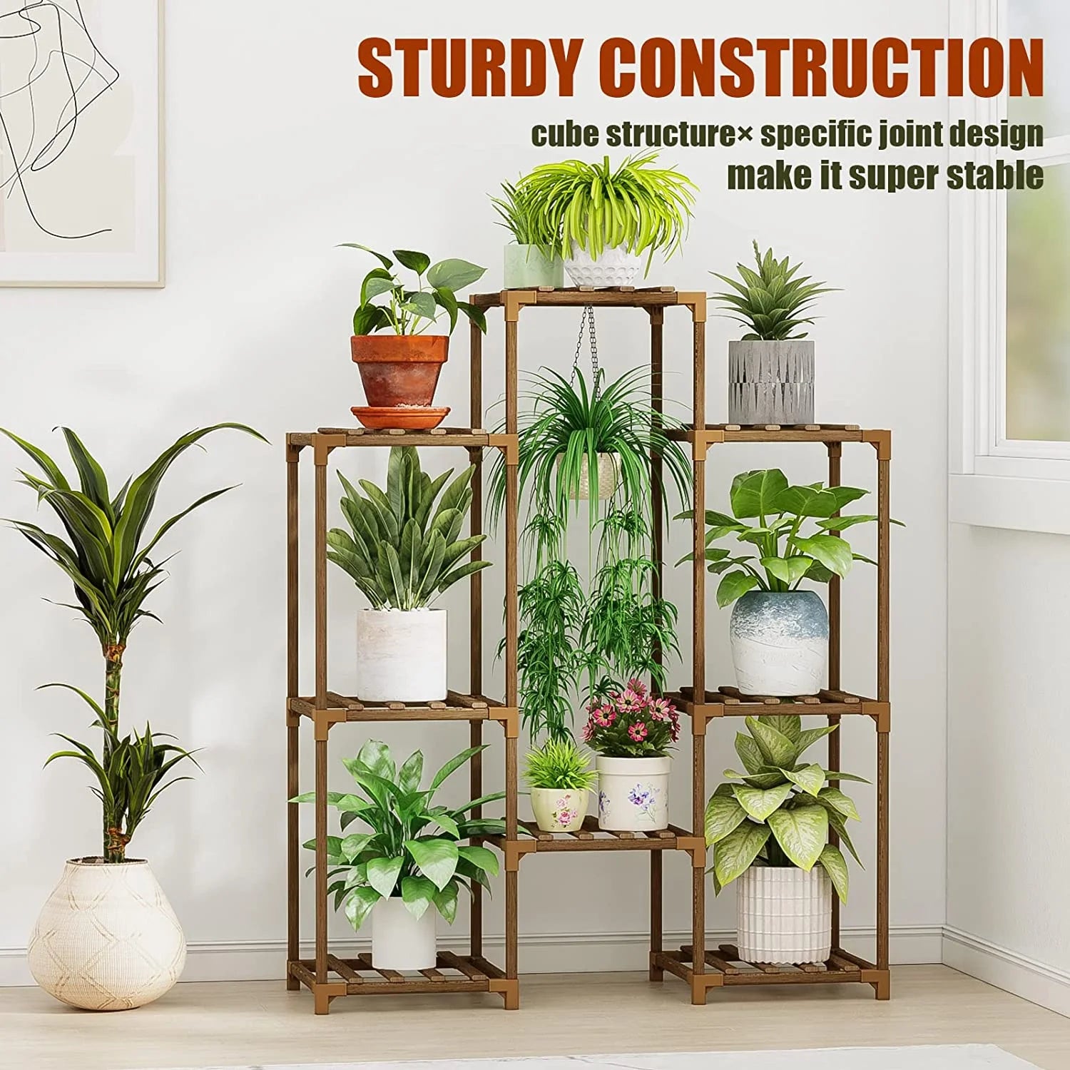 Outdoor and Indoor Wooden Plant Stand - Tiered Rack for Multiple Plants