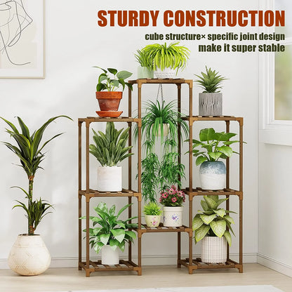 Outdoor and Indoor Wooden Plant Stand - Tiered Rack for Multiple Plants